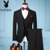 Playboy nhỏ phù hợp nam phiên bản Hàn Quốc của bộ đồ tự tu trẻ trung đẹp trai phù hợp với ba mảnh rắn màu chuyên nghiệp tạo mẫu tóc - Suit phù hợp áo vest nam Suit phù hợp