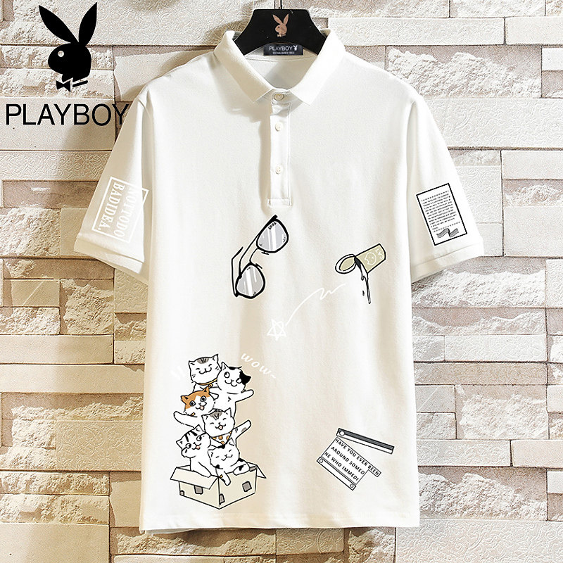 Flowers Playboy Men Short Sleeves POLO Shirt Summer Thin Ice Sensation Turtlenecks T-shirt Handsome 100 Loose Half Sleeve Dress
