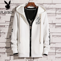 Playboy mens 2021 new autumn cardigan sweater mens hooded suit trend spring and autumn top jacket