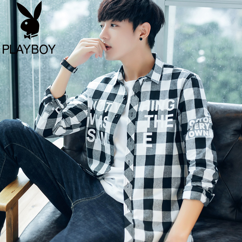 Flowers Playboy 2022 New Spring Autumn Plaid Shirt Men Long Sleeve Summer Casual Men's Shirt Jacket Clothes