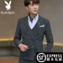 Playboy kẻ sọc chú rể phù hợp với thiết lập nam giới thanh niên mỏng cưới - Suit phù hợp ao khoac nam