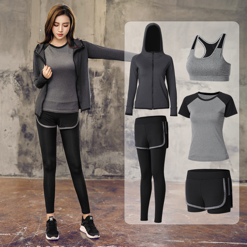 Yoga suit women's 2021 autumn and winter new season new five pieces of loose gym sports running speed dry clothing online red