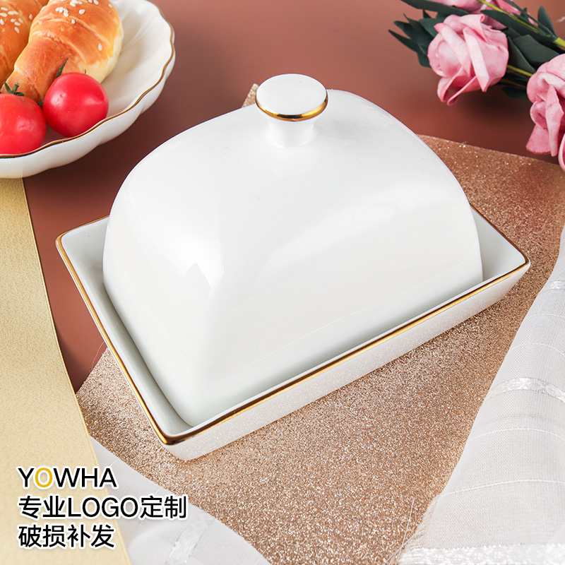 Yao Hua Ceramics Long Square Eu Style Brief pure white with lid Butter Cream Saucer Saucer Dish Hotel Cutlery Cream Box