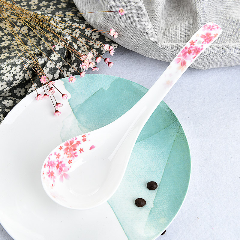 Prevent hot long handle ladle furnace China ceramics gold flower ipads porcelain tablespoons of Korean creative arch bridge rice ladle ceramic spoon
