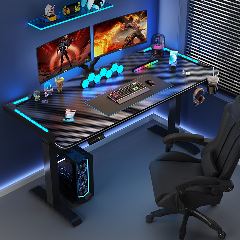 Electric Adjustable Computer Desk Desktop Carbon Fiber Gaming Desk Standing Office Desk Workbench Adjustable Desk