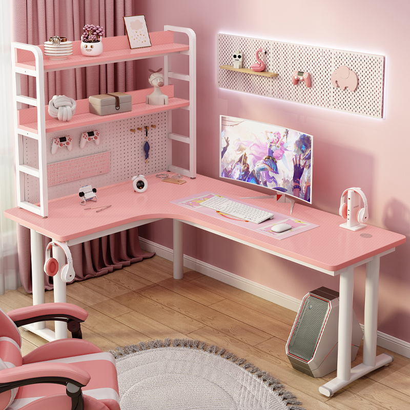 Desk and Bookshelf Combination Corner Computer Desk Student Home Corner Study Desk High-End Perforated Board Gaming Desk