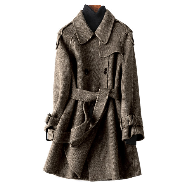 Cashmere coat for women, mid-length, Korean style, age-reducing, small person, double-sided woolen coat, spring and autumn new style, high-end woolen coat for women