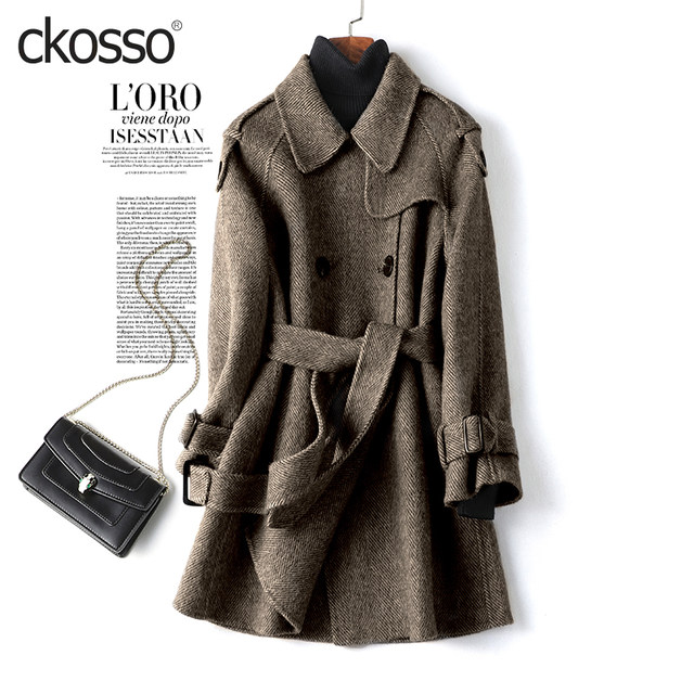 Cashmere coat for women, mid-length, Korean style, age-reducing, small person, double-sided woolen coat, spring and autumn new style, high-end woolen coat for women