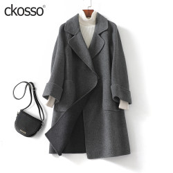 Cashmere coat ແມ່ຍິງກາງ-ຍາວວ່າງແບບເກົາຫຼີ woolen double-sided woolen 2024 ລຶະເບິ່ງໃບໄມ້ຜລິແລະດູໃບໄມ້ລົ່ນໃຫມ່ເປືອກຫຸ້ມນອກຂົນສັດສູງທີ່ສຸດສໍາລັບແມ່ຍິງ