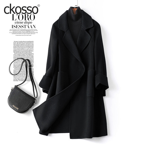 Double-sided cashmere coat for women mid-length black slimming Korean version loose temperament new high-end woolen coat for women spring