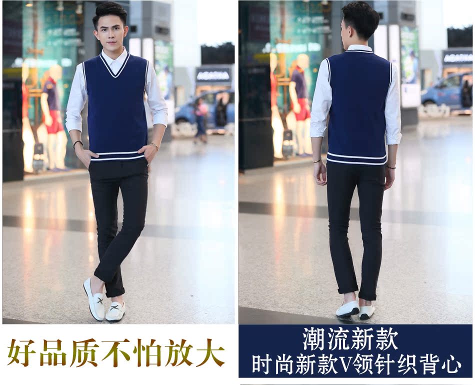 Mùa thu đông nam vest vest đan tay áo cotton trẻ trung áo hoodie phiên bản Hàn Quốc của áo len cổ chữ V hoang dã áo vest nam