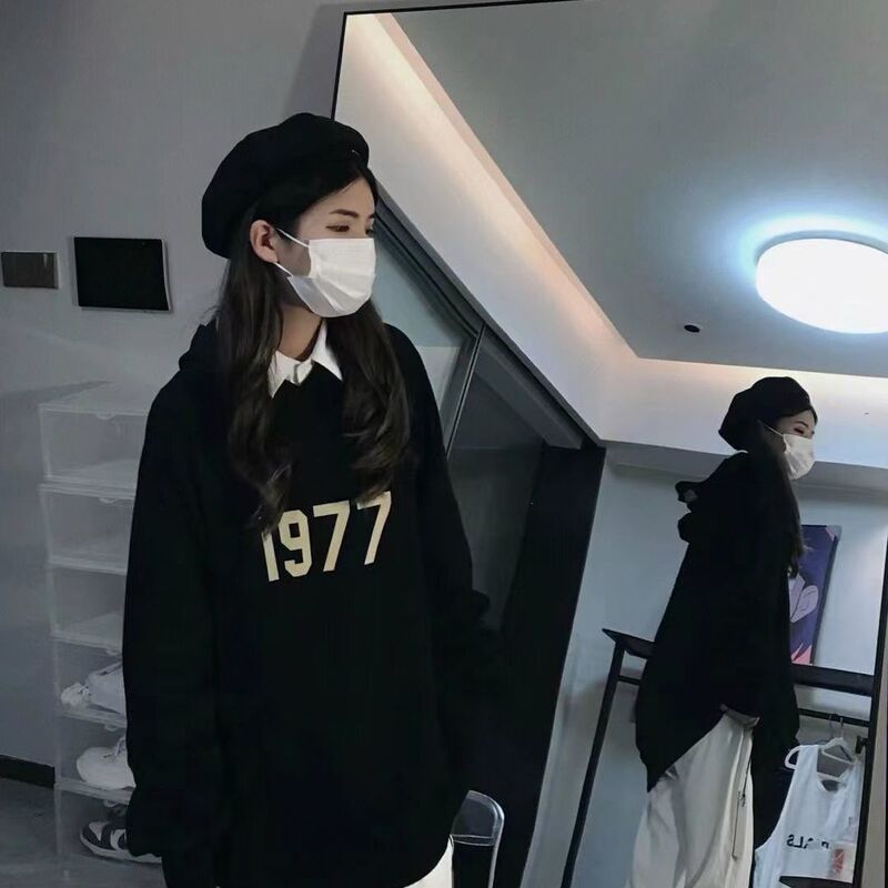 Pure Cotton Autumn Couple Style 1977 Hooded Sweatshirt Jacket for Men and Women, Internet Celebrity Style, Loose Casual Versatile Top, Trendy