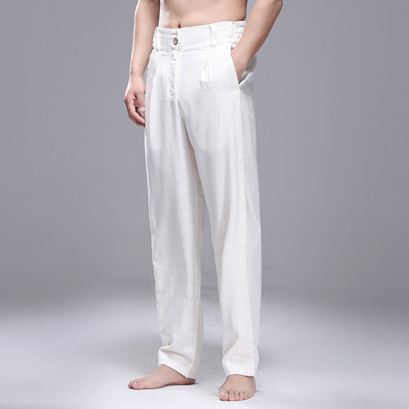 GM New Tide White Linen Pants Men Summer Thinly Loose Straight Barrel Casual Long Pants Men Breathable Pituitary Pants Y