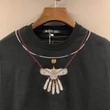 Брендовая бирюзовая этническая летняя футболка для влюбленных, европейский стиль, этнический стиль, с вышивкой, короткий рукав