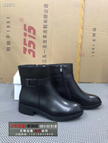 Golden monkey female Martin boots plus velvet Womens Big heel flat heel womens leather shoes female cadres black leather shoes warm velvet leather shoes