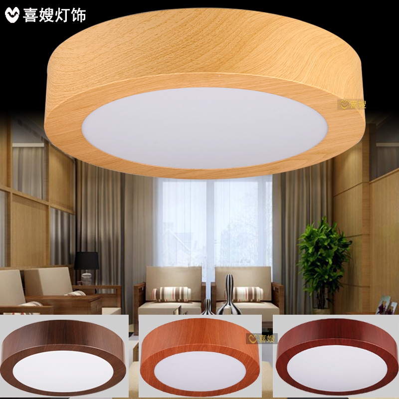 Chinese bedroom ceiling lamp round LED solid wood grain study balcony lamp Simple Nordic creative Japanese ceiling lamp