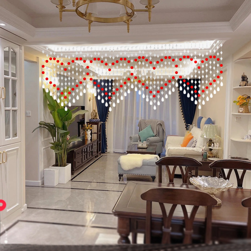 Purple crystal bead curtain non-perforated light luxury Princess wind 2021 new bedroom living room compartment hanging curtain modern