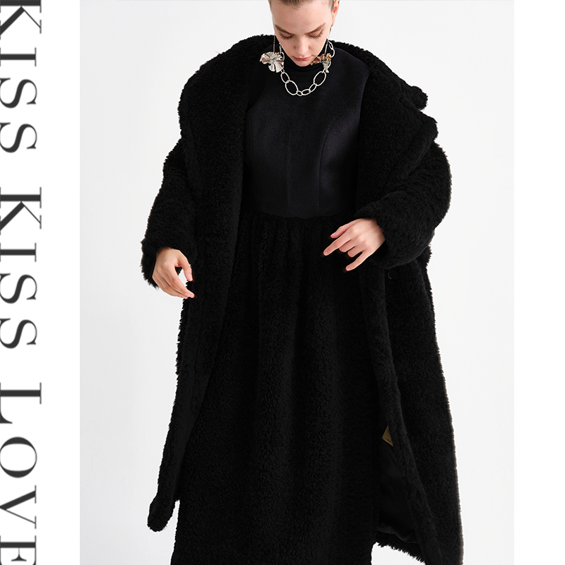 Kiss Kiss Love Autumn and Winter New Women's Teddy Bear Outwear Black Loose Warm Camel Woolen Outwear