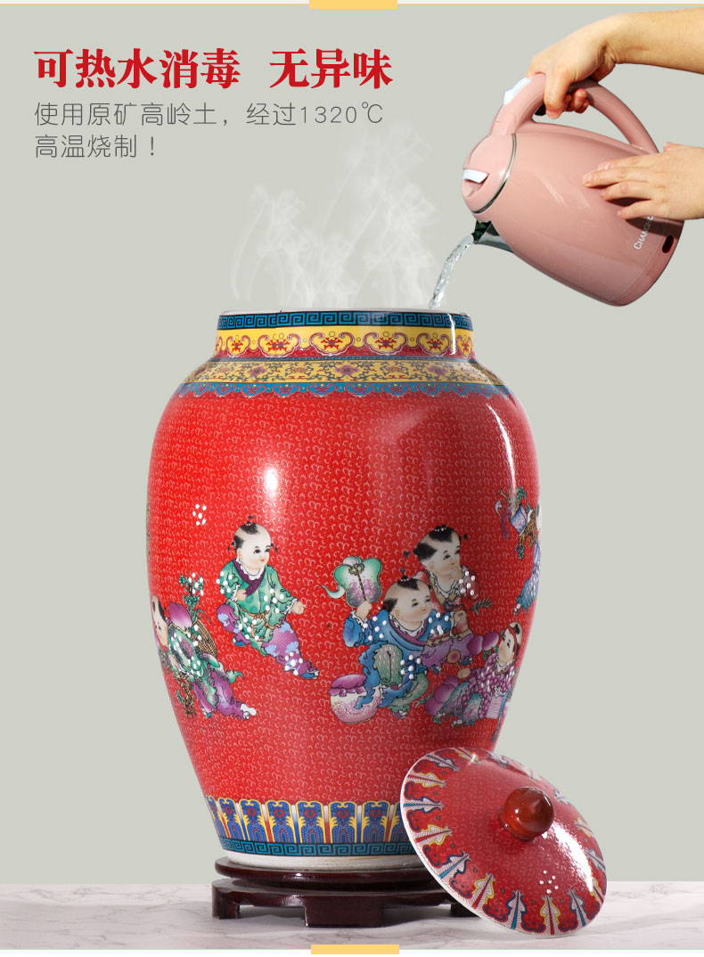 Jingdezhen ceramic barrel ricer box meter box 20 jins of 50 pounds with cover seal storage tank home brewed rice wine fermentation cylinder