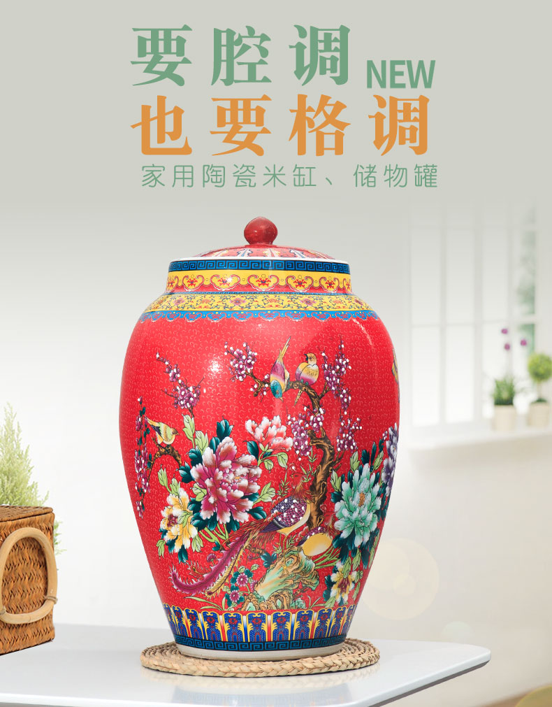 Jingdezhen barrel with cover ricer box store meter box 20 jins 30 jins 50 kg sealed ceramic household flour storage tanks