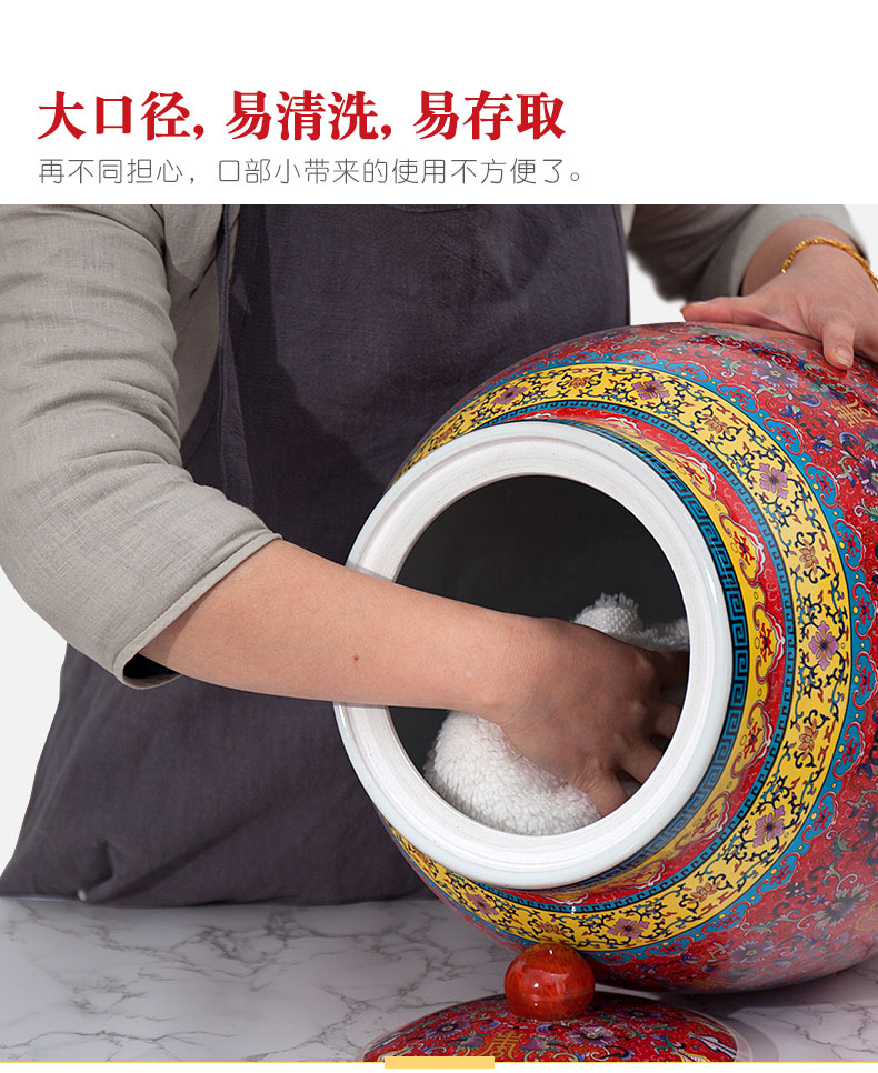 Jingdezhen ceramic barrel ricer box 20 jins 30 jins 50 kg pack household with cover moistureproof cylinder tank rice storage tank