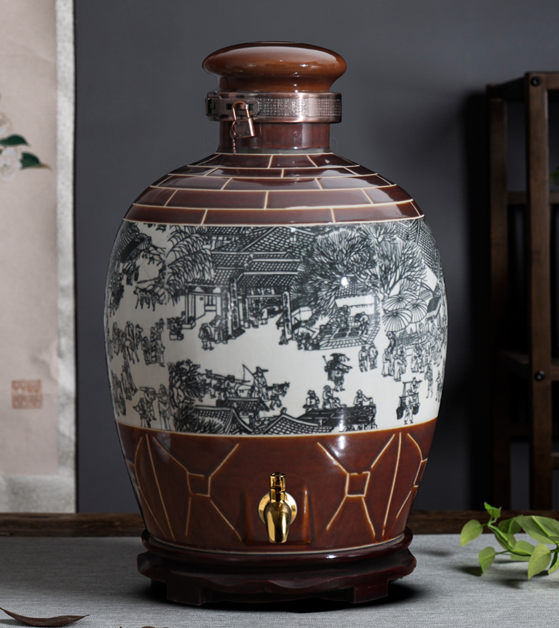 Jingdezhen ceramic jars home wine jar sealing 10 jins 20 jins 50 kg hip altar wine bottle of liquor