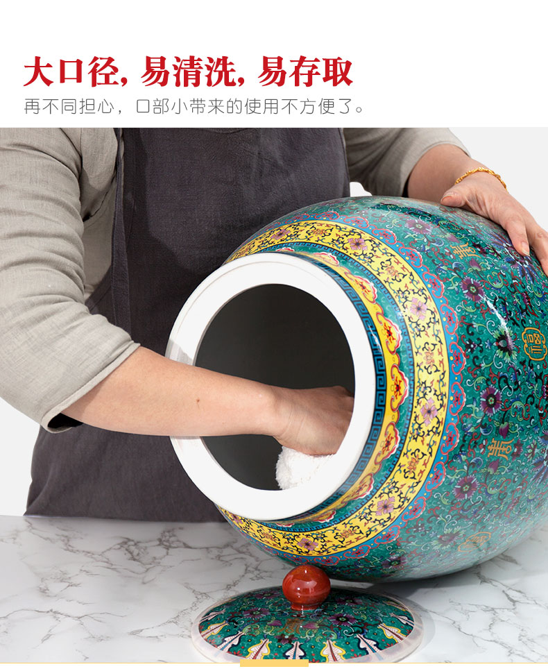 Jingdezhen European - style barrel ceramic ricer box surface 30 jins 50 kg pack household sealed with cover moistureproof tank rice storage tank