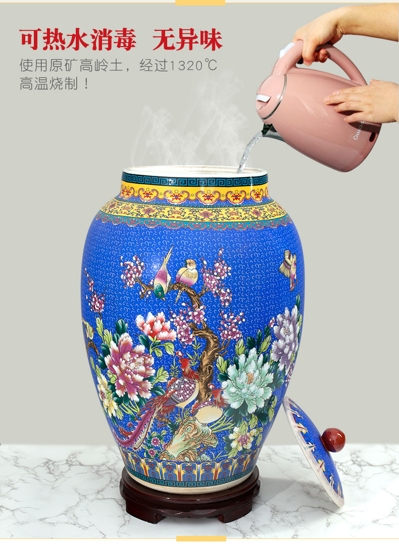 Jingdezhen ceramic with cover barrel ricer box 20 jins 30 jins 50 kg pack household moistureproof cylinder tank rice storage tank