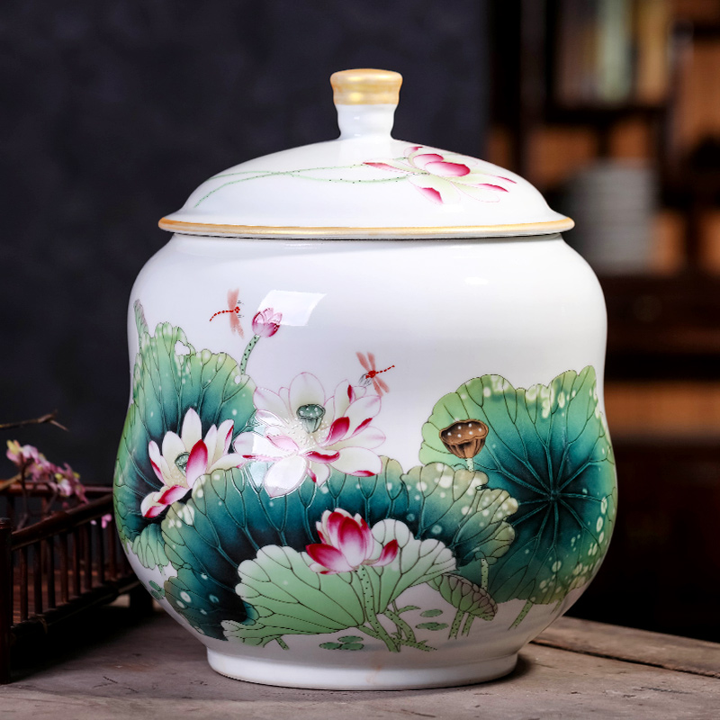 Jingdezhen ceramic pot of tea caddy fixings big yards seal pot large household storage tank puer tea cake storage tanks