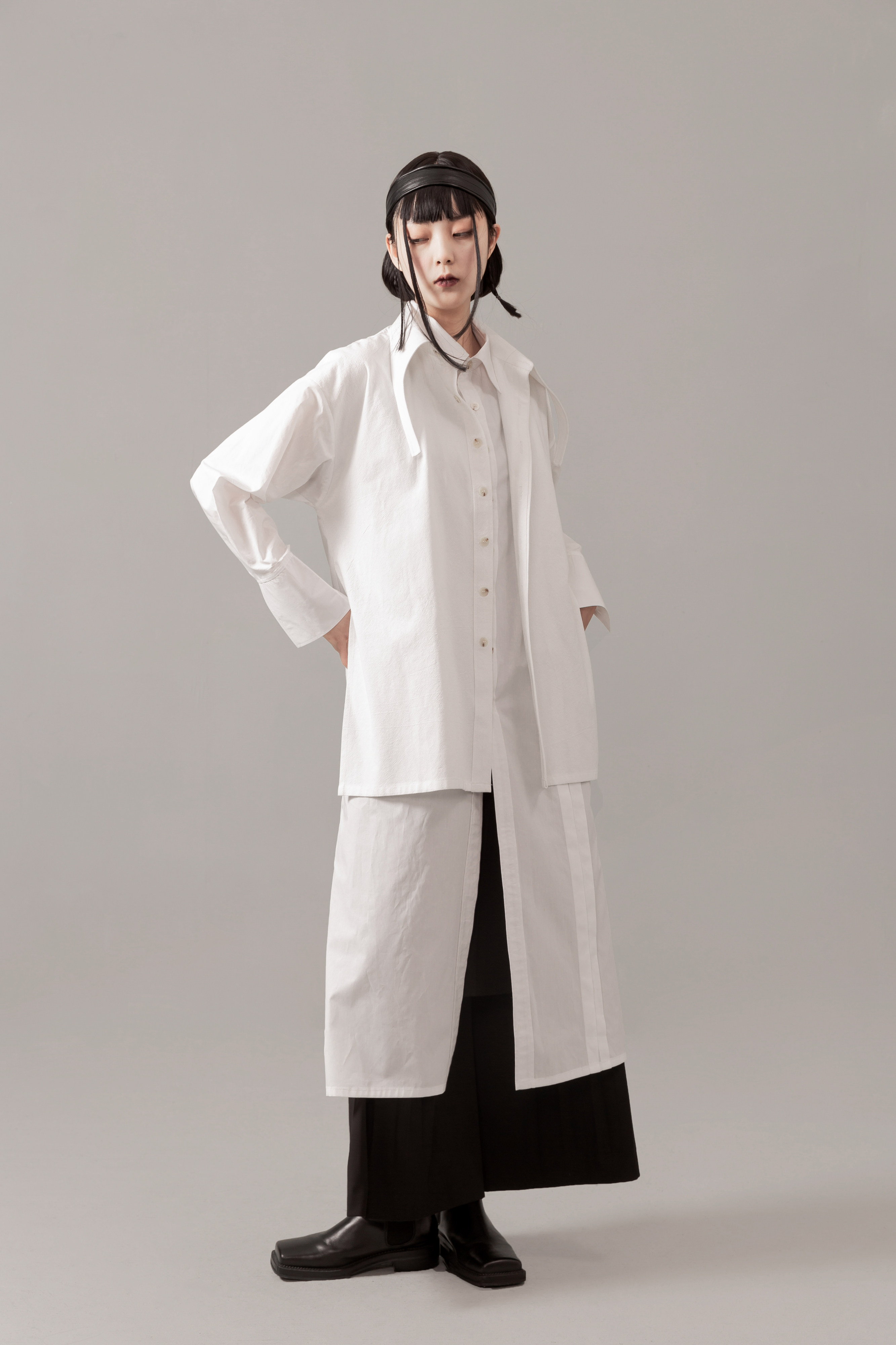 VAPOURBLUE original design fake two-piece shirts autumn men's and women's niche chic mid-length tops