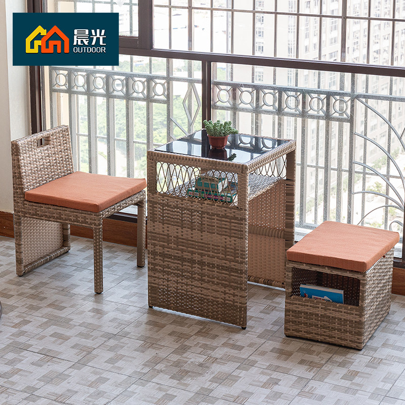 Balcony Fujii Chair Tea Table Three Sets Small Family Style Home Vines RATTAN CHAIR SUIT OUTDOOR LEISURE SMALL TEA TABLE WATERPROOF