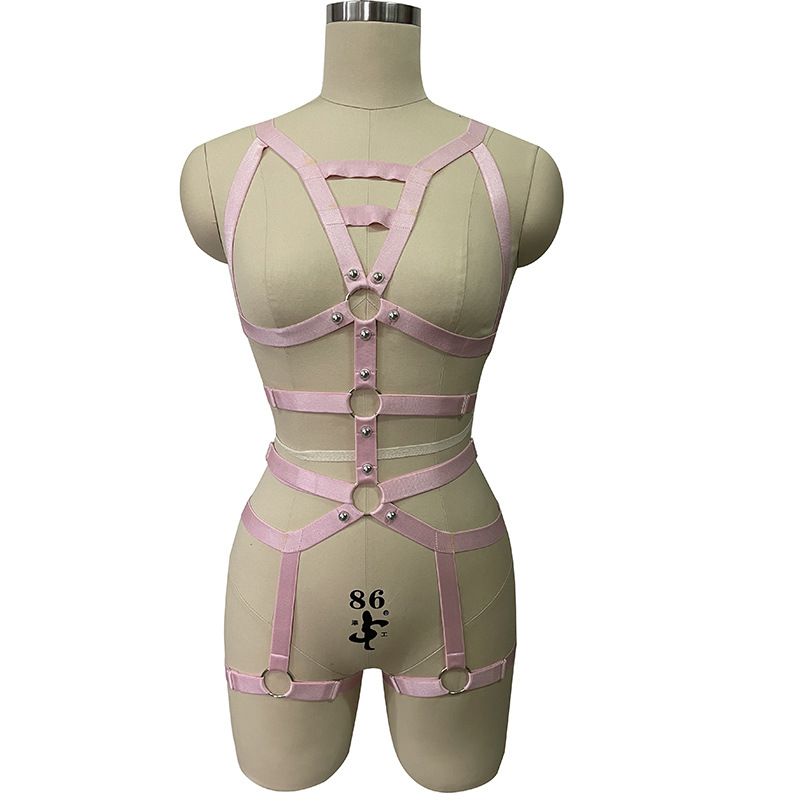 Pink cross strap harness underwear prom sexy fun suit female temptation emotional one-piece garter belt girdle