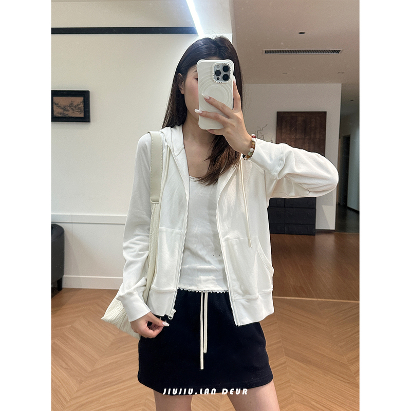 Lan Deur【Wuyue Qingci】Summer Loose Casual Thin Hooded Zipper Sweatshirt