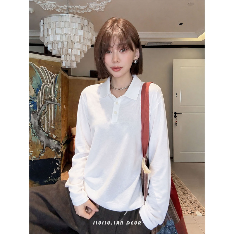 Lan Deur【Yun Tao Man Ying】Highly Stylish Lapel Versatile Slimming Long-Sleeve T-Shirt for Women