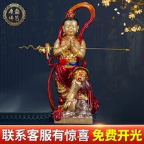 Pure copper Nezha the three Prince statue Taoist middle altar Marshal foot Hot Wheel standing like a town house offering bronze statue ornaments