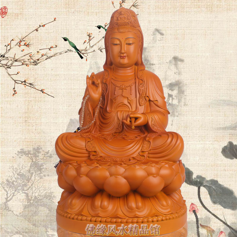 19-inch 2-degree full lotus Guanyin view of the Buddha Statue Buddhist wood carvings home dedicated to feng shui handicraft boutique