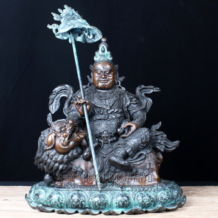 Treasure Heavenly King Bronze Buddha Statue Esoteric Tibetan Tibetan Nepalese God Riding Lion Bishamen Duowen Heavenly King Buddha Statue Ornament