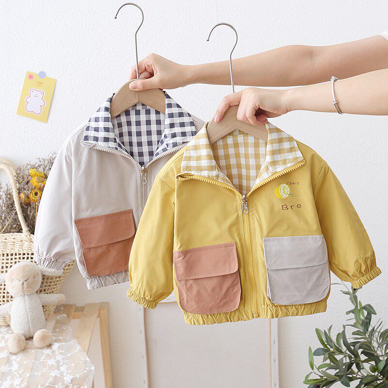 Autumn style Western style children's windproof jacket boys windbreaker two-sided wear children's spring and autumn tops boys' baby autumn thin clothes