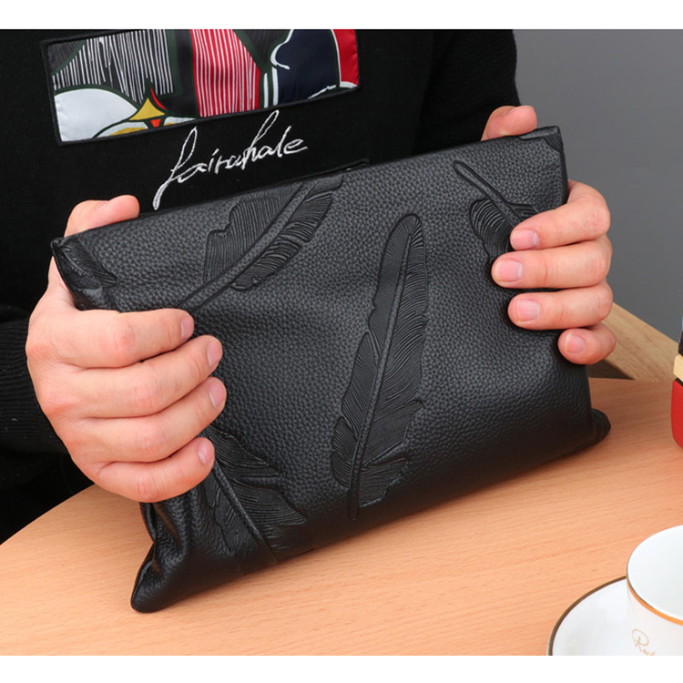 Genuine Leather Men's Hand Grab Bag Envelope Wrap bag Large capacity Male Head layer Bull Leather Handbag Male Casual Hand Grip Bag Business