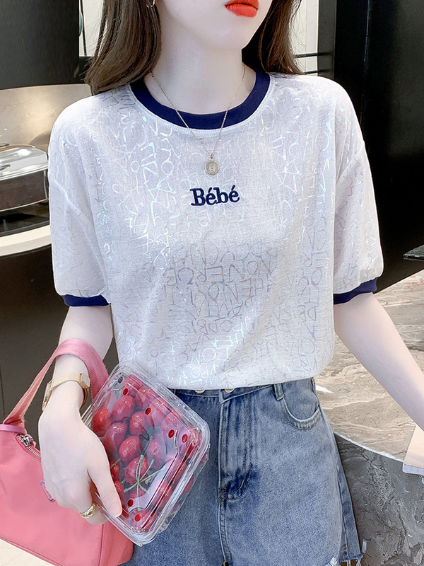 Summer Thin Ice Silk White Short-Sleeved T-Shirt for Women, Summer Wear, 2025 New Short Top, Trendy Blouse This Year
