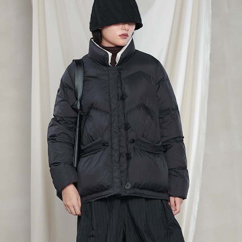 Zhenzhen Original Lightweight Down Jacket Women's Short 2021 New White Duck Down Western Style Fashion Stand Collar Warm Jacket