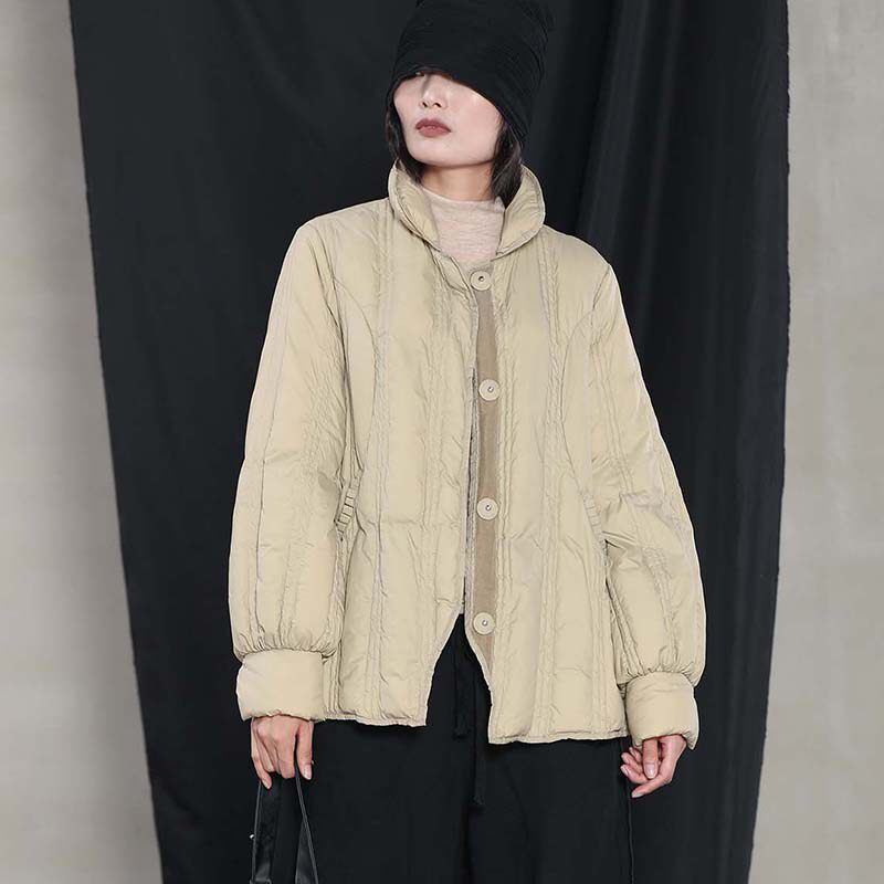 Zhenzhen original 2021 new thin down jacket women's short fashion stand-up collar solid color versatile autumn and winter thin coat