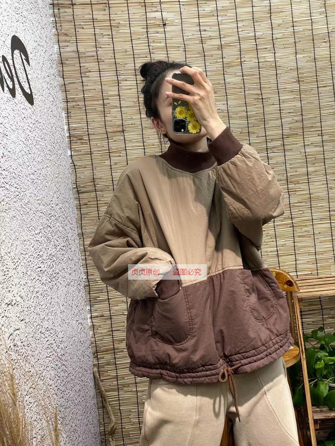 Long-sleeved cotton coat women's two-color color matching top 2021 spring new thickened cotton clothes loose coat Zhenzhen original