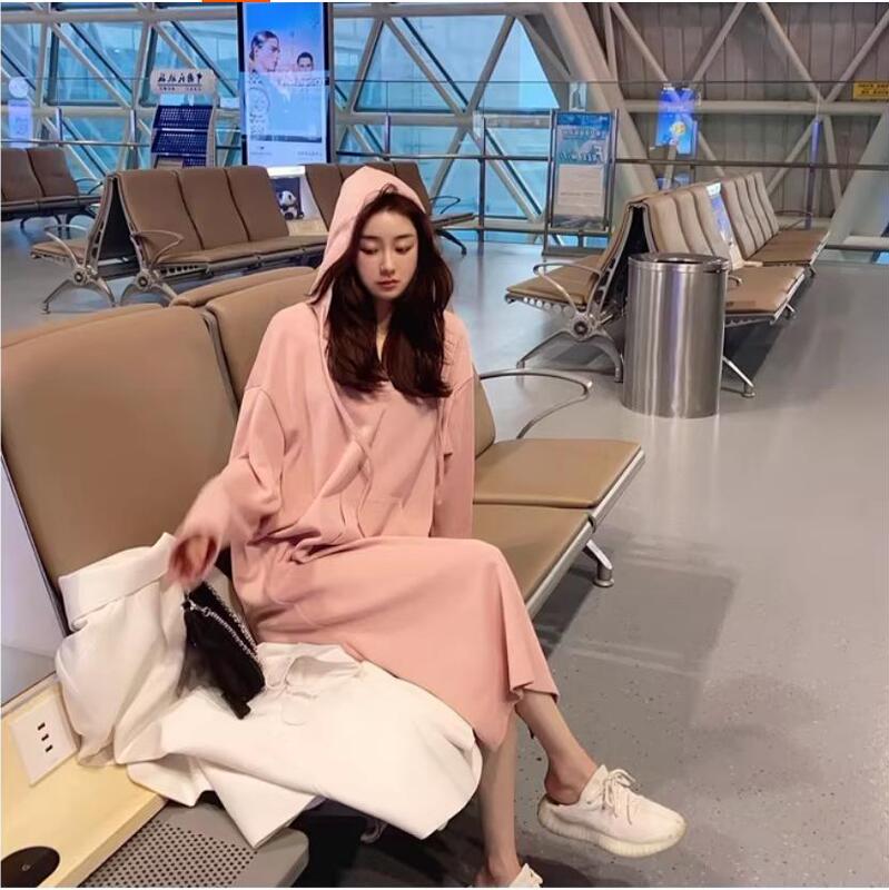 Clearance Maternity Spring Dress, Pure Cotton, Casual, Loose, Plus Size, Long Sleeve, Hooded Maternity Long Dress, Spring and Autumn Maternity Dress
