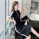 Летняя футболка с коротким рукавом, платье-футболка, спортивная юбка для отдыха, длинное платье, в западном стиле, оверсайз, свободный прямой крой, средней длины