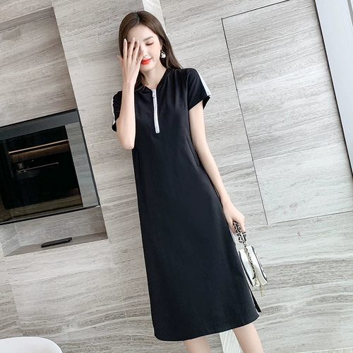 Летняя футболка с коротким рукавом, платье-футболка, спортивная юбка для отдыха, длинное платье, в западном стиле, оверсайз, свободный прямой крой, средней длины