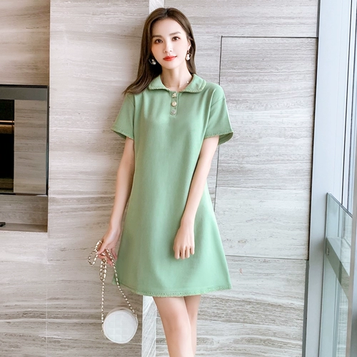 Летнее платье для отдыха, длинная футболка polo, юбка, сезон 2021, короткий рукав, свободный прямой крой, средней длины
