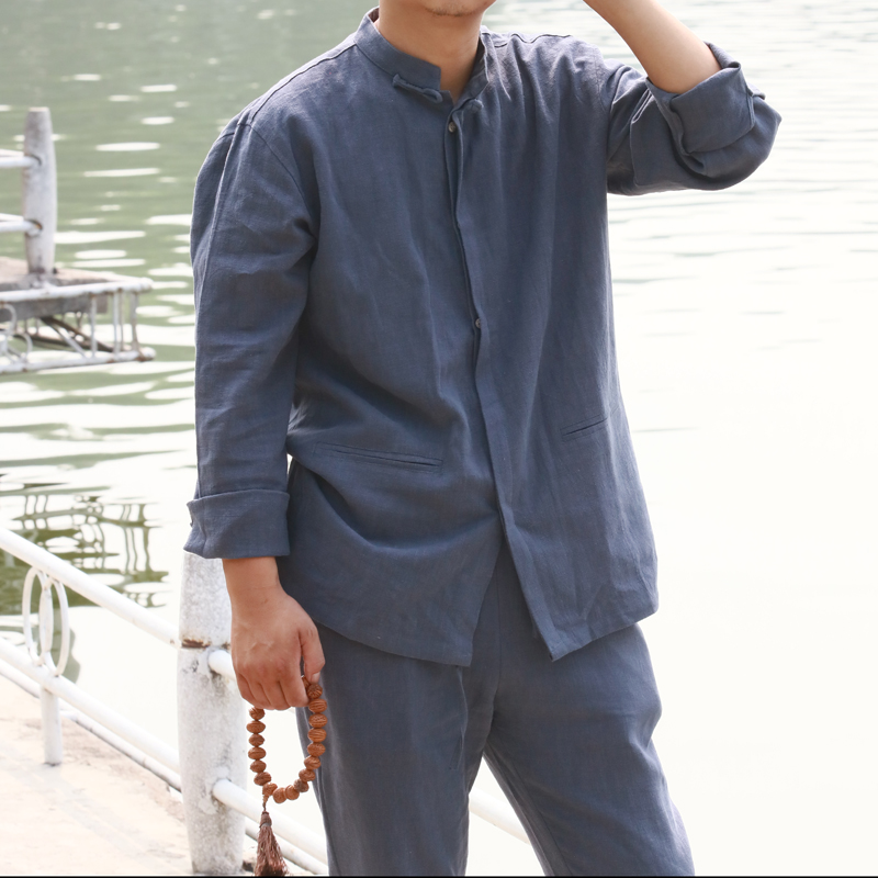 Áo dài bằng vải lanh dài tay nam chính hãng cotton và áo sơ mi vải lanh Trung Quốc áo sơ mi giản dị cỡ lớn 4xl miễn phí ủi áo - Áo áo sơ mi nam hàng hiệu