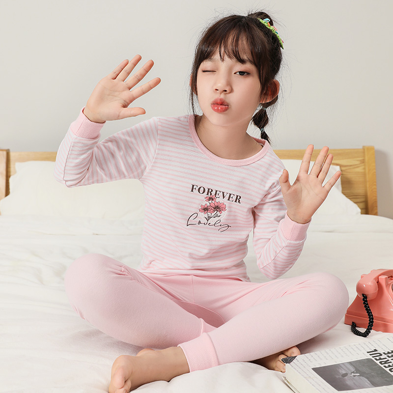 Girl's autumn clothes sanitary pants lingerie suit 2021 new spring autumn children's pyjamas girl child cotton sweatshirt CUHK