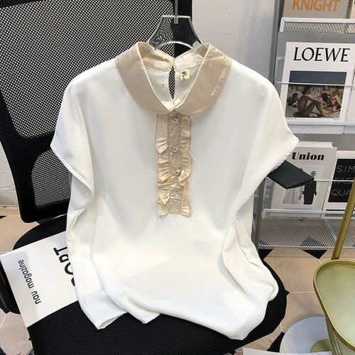 Летняя шифоновая футболка, ретро рубашка, большой размер, в западном стиле, подходит для полных девушек, по фигуре, короткий рукав